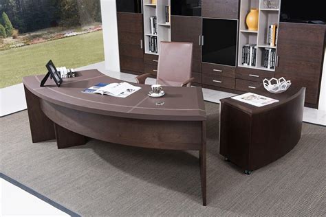Modern Executive Office Desk With Cabinet In Oak Wood Click Image To