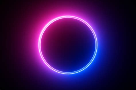 3d Render Blue Pink Neon Round Frame Circle Ring Shape Empty Space