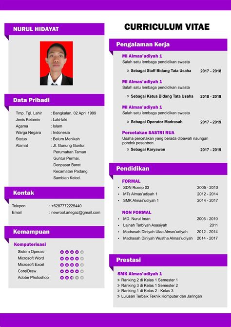 Contoh Cv Menarik Dan Simple 23 Contoh Cv Untuk Lamaran Kerja Yang