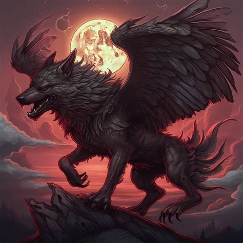 Epic Winged Wolf With Full Moon Version 2 By Pm Artistic On Deviantart