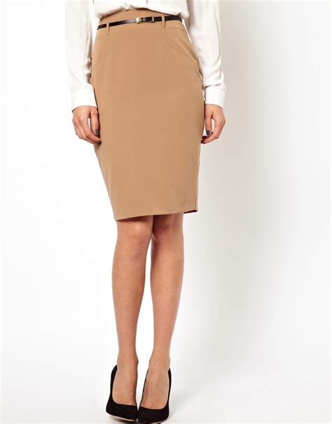 Asos Belted Pencil Skirt In Natural Lyst