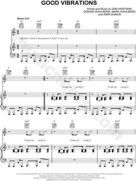 Marky Mark And The Funky Bunch Good Vibrations Sheet Music In C Major