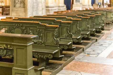 Row Of Benches In Catholic Church Stock Photo Image Of Arch
