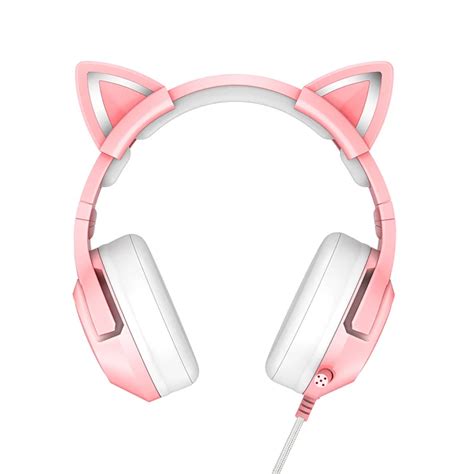 Onikuma K9 Girls Kitty Ear Pink Headset 71 Stereo Rgb Light 35mm Port