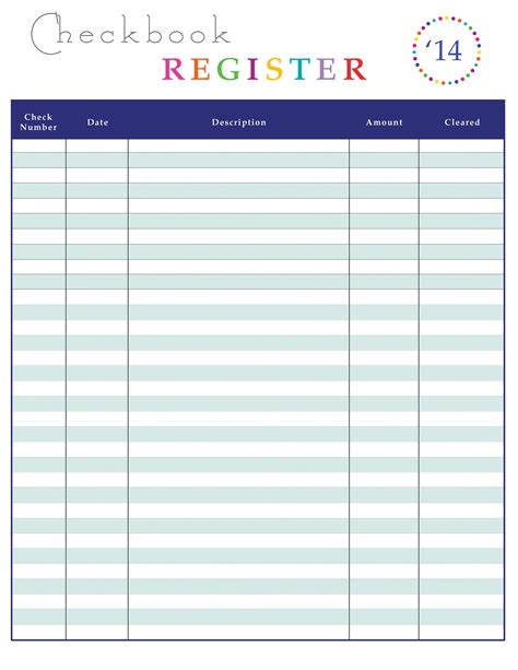 Free Printable Check Register Full Page