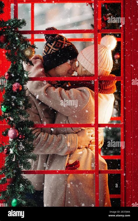 Romantic Couple Kissing Hugging Having Fun In Winter Before Christmas