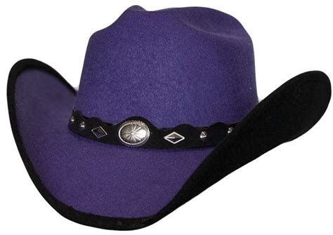 Modestone Faux Felt Cowboy Hat Black Under Brim Concho Hatband Purple