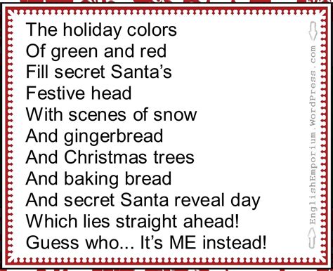 Secret Santa Or Silly Santa Reveal Poem Secret Santa
