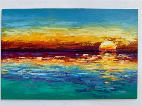 Carmel Beach Original Oil Painting Orange Sunset Palette Knife Etsy