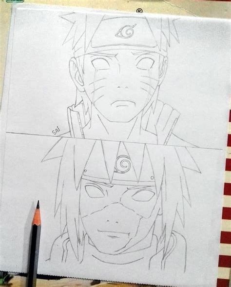 A Drawing Of Naruto And Sashika On Paper With Pencils Next To It