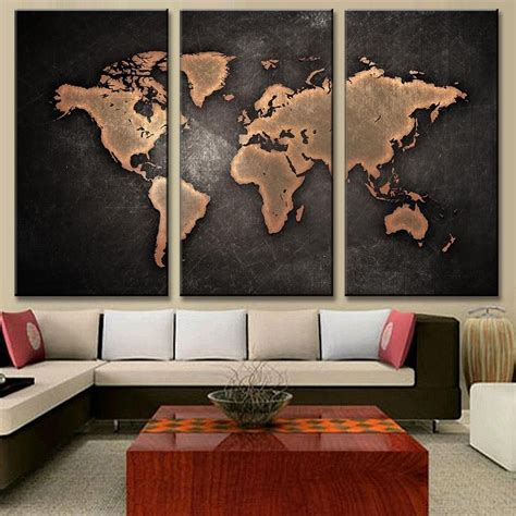 World Map In Black And Brown World Map Painting Wall Decor Pictures