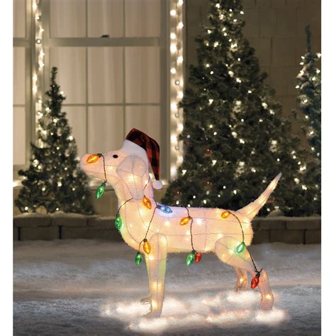 34 White Lighted 3d Standing Dog Christmas Outdoor Decoration
