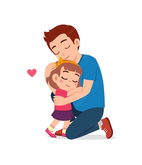 Premium Vector Young Happy Father Hug Cute Little Girl