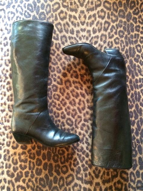 Black Leather 80s Boots Size 6 Etsy