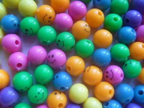 Multicoloured Beads Smiley Face Plastic Beads 140 Etsy Uk Plastic