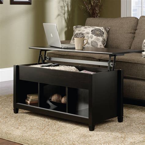Pull up the rectangular top and you get another inside storage as well as a writing desk. 24 Types of Coffee Tables with a Lift-Up Top (Adjustable Height) | Coffee table with storage ...