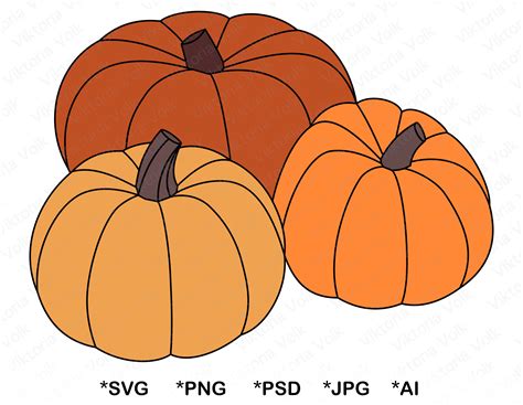 3 Pumpkins Svg Orange Pumpkins Clipart Layered By Color Etsy