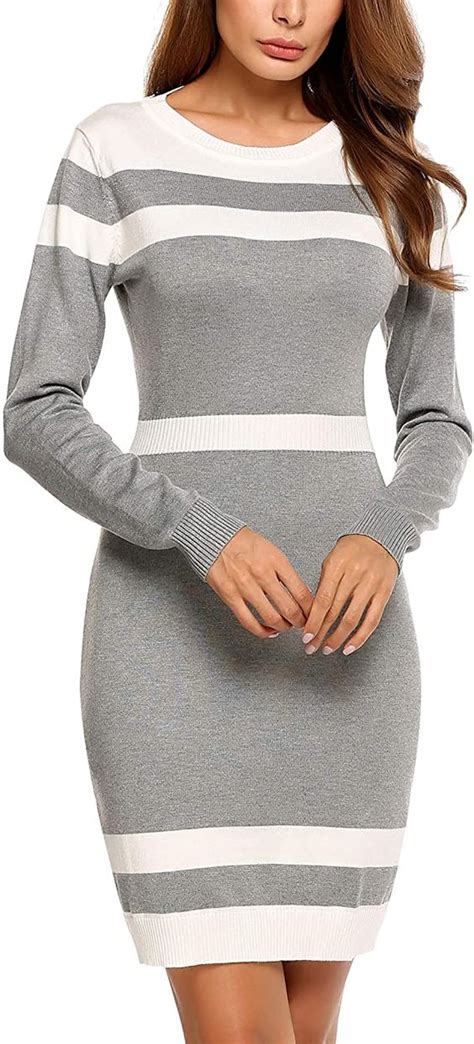 Beyove Long Sleeve Sweater Dress For Women Colorblock Striped Bodycon