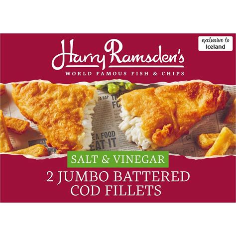 Harry Ramsdens Salt And Vinegar 2 Jumbo Battered Cod Fish Fillets 400g