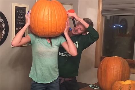 Kooky Girl Gets Head Stuck In Giant Pumpkin