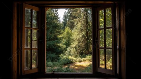 The Window Opens To The Woods Through The Trees Background Picture Of