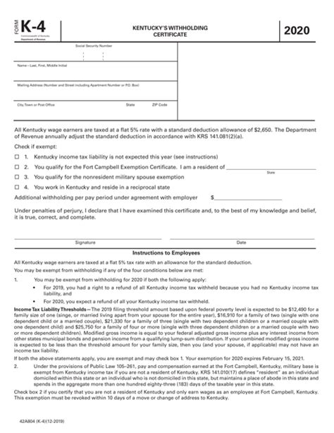 Form K 4 42a804 2020 Fill Out Sign Online And Download Printable