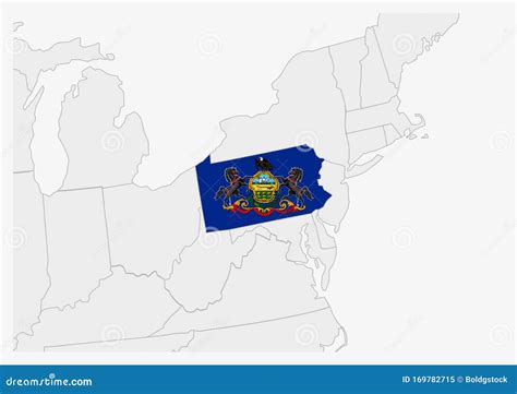 Us State Pennsylvania Map Highlighted In Pennsylvania Flag Colors Stock