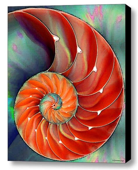 Nautilus Shell Art Print From Painting Colorful Red Beach Ocean Sea