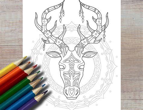 Mandala Deer Coloring Page Animal Themed Mandala Coloring Etsy In
