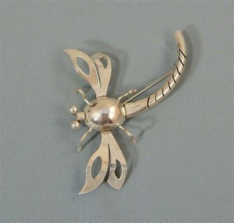 Vintage Mexican Sterling Silver Dragonfly Insect Brooch Pin Mexico In