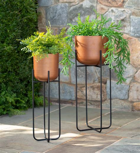 Copper Finish Planters On Stand Set Of 2 Garden Accents Garden