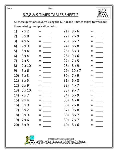 Time Table Worksheets Grade 3