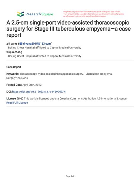 Pdf A 25 Cm Single Port Video Assisted Thoracoscopic Surgery For