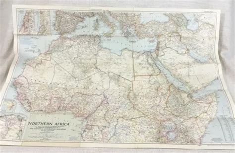 1954 Large Vintage Map Of North Africa Middle East Arabia National