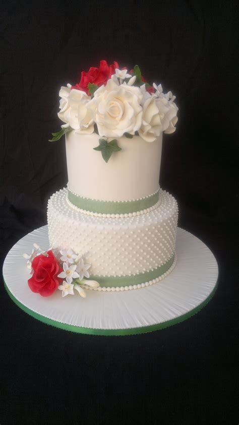 2 Tier Round Ivory Rose Dot Wedding Cake