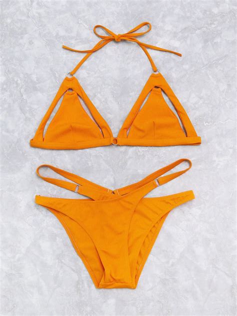 shop cutout detail cross triangle bikini set online shein offers cutout detail cross triangle