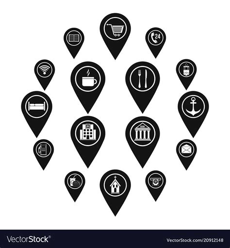 Points Of Interest Icons Set Simple Style Vector Image