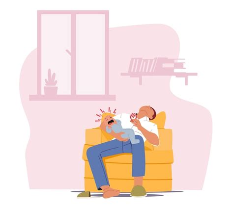 Premium Vector Tired Parent With Crying Child At Home Fatigue Father