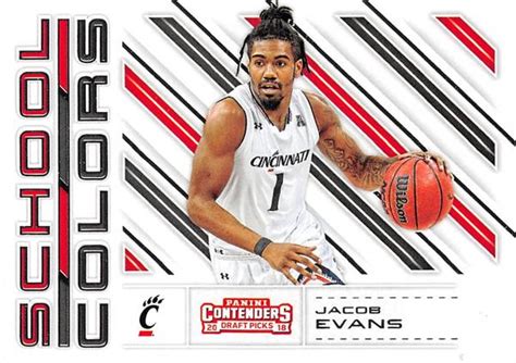 The list of uses for the bearcat card continues to expand. Jacob Evans basketball card (Cincinnati Bearcats) 2018 Panini Draft School Colors Rookie #32