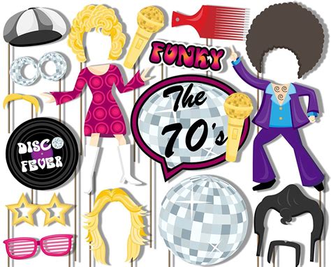70s Disco Fever Photo Booth Props Kit 20 Pack Party Camera Props