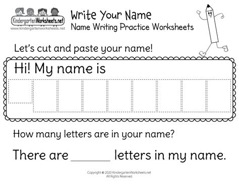 Print or download five pdf pages of cursive letter writing practice worksheets. Name Writing Practice Worksheets for Kindergarten - Free ...