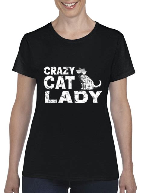 Womens T Shirt Short Sleeve Crazy Cat Lady