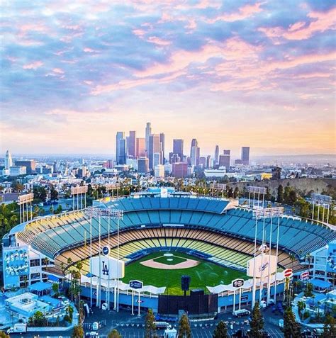 Dodger Stadium With The City Of Los Angeles In The Background