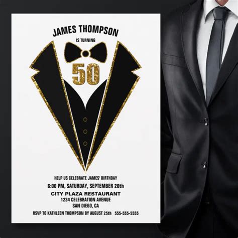 Black Gold Tuxedo 50th Birthday Party Invitation Zazzle