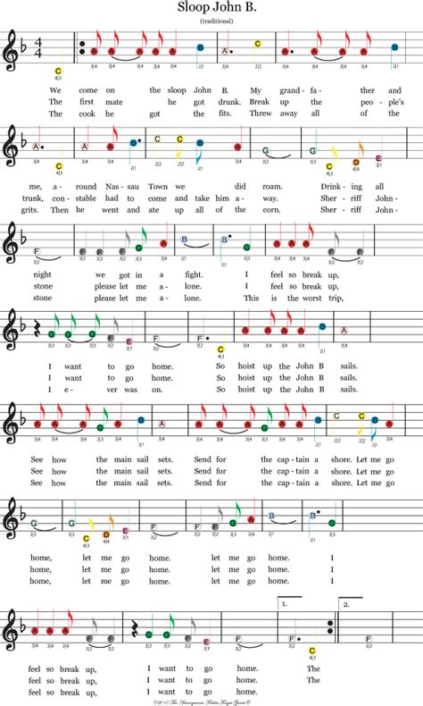 See more ideas about piano music, sheet music, piano songs. color coded free violin sheet music for sloop john b | Guitar songs for beginners, Sheet music ...