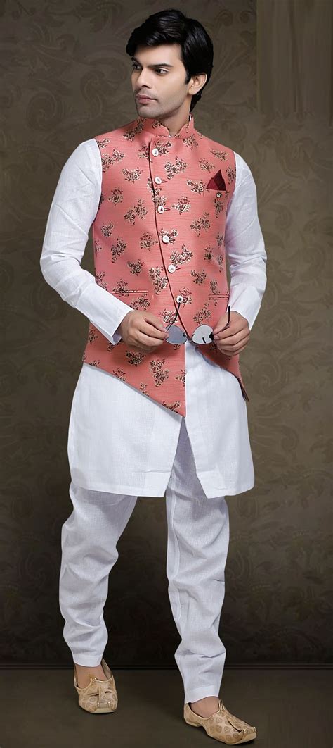 White And Off White Color Linen Fabric Kurta Pyjama With Jacket 1533614