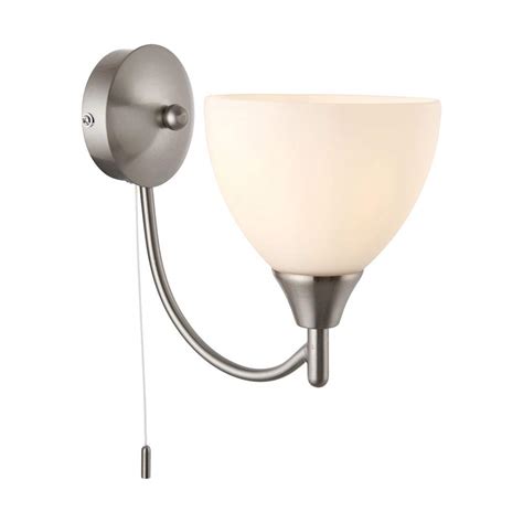 Satin Chrome Single E14 Dimmable Pull Cord Switch Wall Light Uplighter