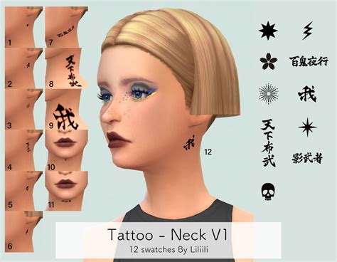 Liliili Sims Tattoo Neck V1 12 Swatches Mmfinds