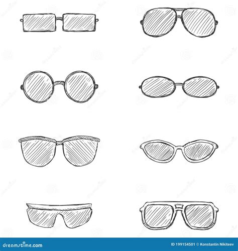 Vector Set Of Sketch Eyeglasses Icons Stock Vector Illustration Of Geek Frame 199154501