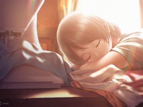 Desktop Wallpaper Watanabe You Anime Girl Sleeping Hd Image Picture